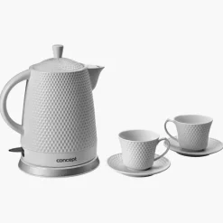 Czajnik elektryczny i 2 filiżanki CONCEPT 1,5 l biały ceramiczny