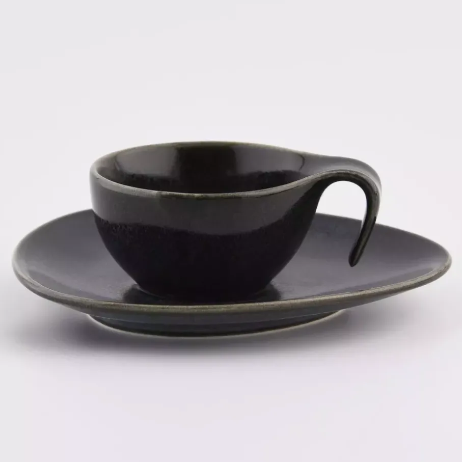 Filiżanka do espresso ze spodkiem DUKA TIME BLACK 60 ml porcelanowa