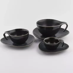 Filiżanka do espresso ze spodkiem DUKA TIME BLACK 60 ml porcelanowa