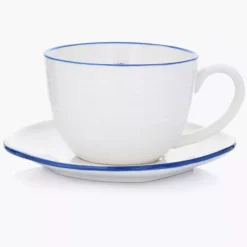Filiżanka ze spodkiem DUKA KROG 420 ml biała granatowa porcelana