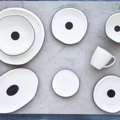 Filiżanka ze spodkiem DUKA KROG 420 ml biała granatowa porcelana