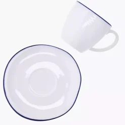 Filiżanka ze spodkiem DUKA KROG 220 ml biała granatowa porcelana