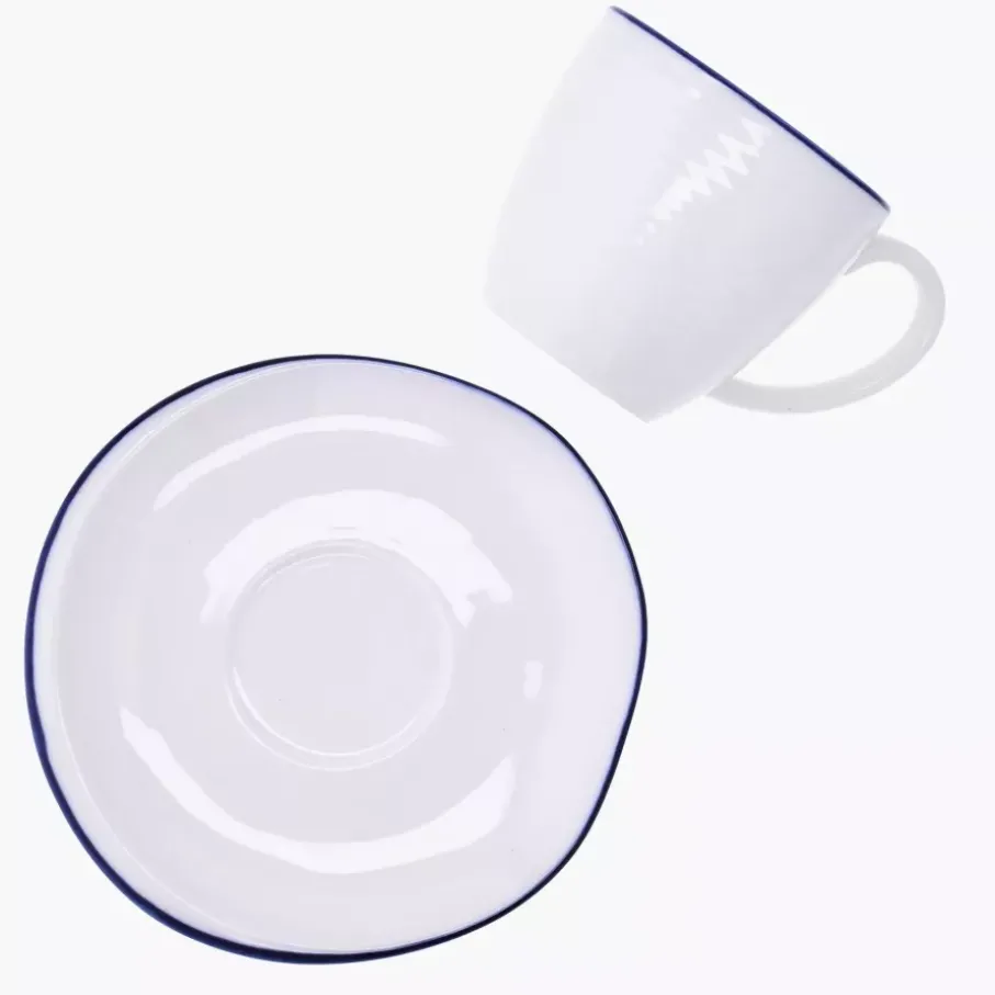Filiżanka ze spodkiem DUKA KROG 220 ml biała granatowa porcelana
