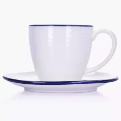 Filiżanka ze spodkiem DUKA KROG 220 ml biała granatowa porcelana