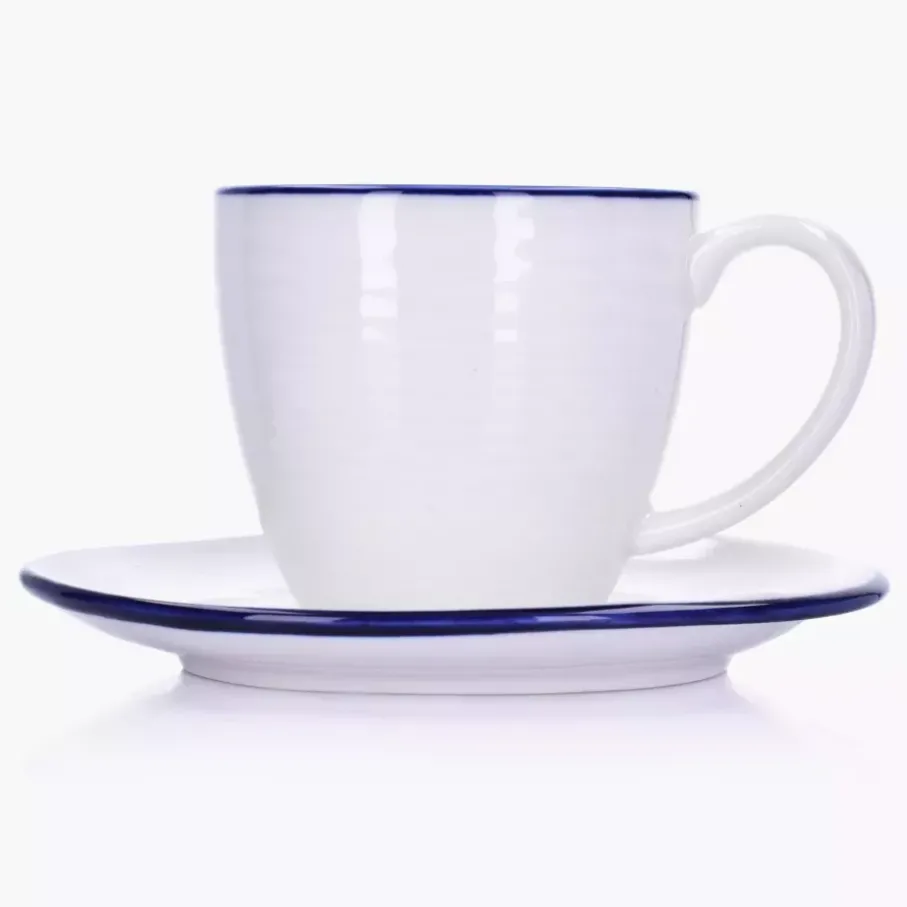 Filiżanka ze spodkiem DUKA KROG 220 ml biała granatowa porcelana