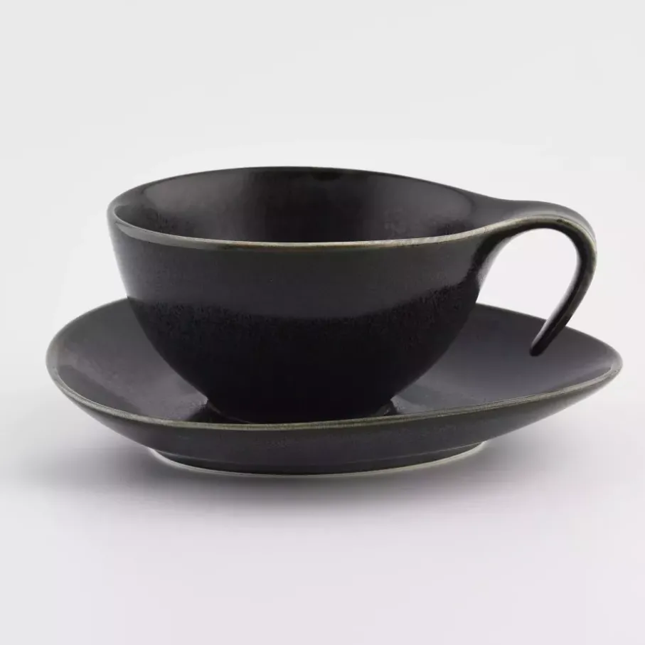 Filiżanka ze spodkiem DUKA TIME BLACK 350 ml grafitowa porcelanowa