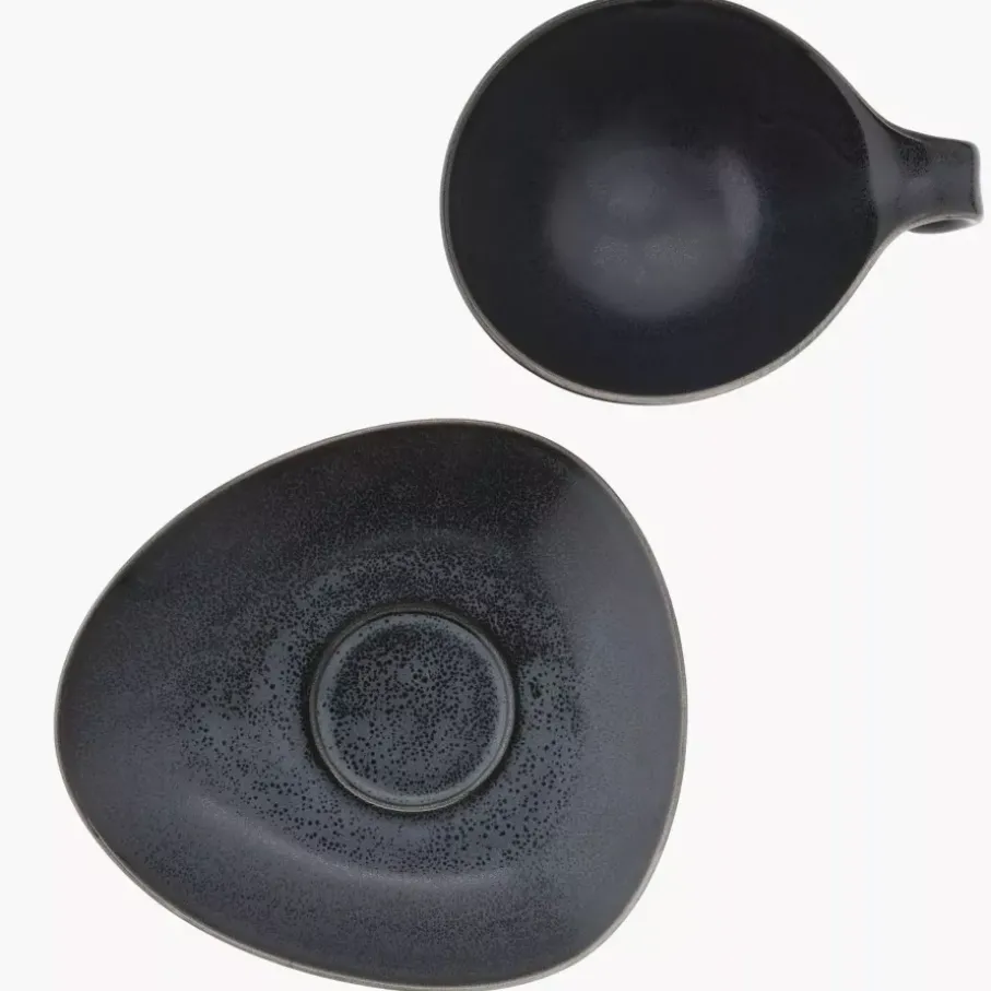 Filiżanka ze spodkiem DUKA TIME BLACK 350 ml grafitowa porcelanowa