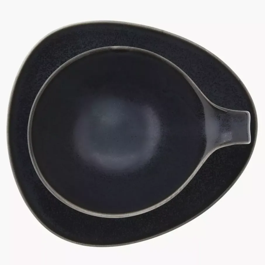 Filiżanka ze spodkiem DUKA TIME BLACK 350 ml grafitowa porcelanowa