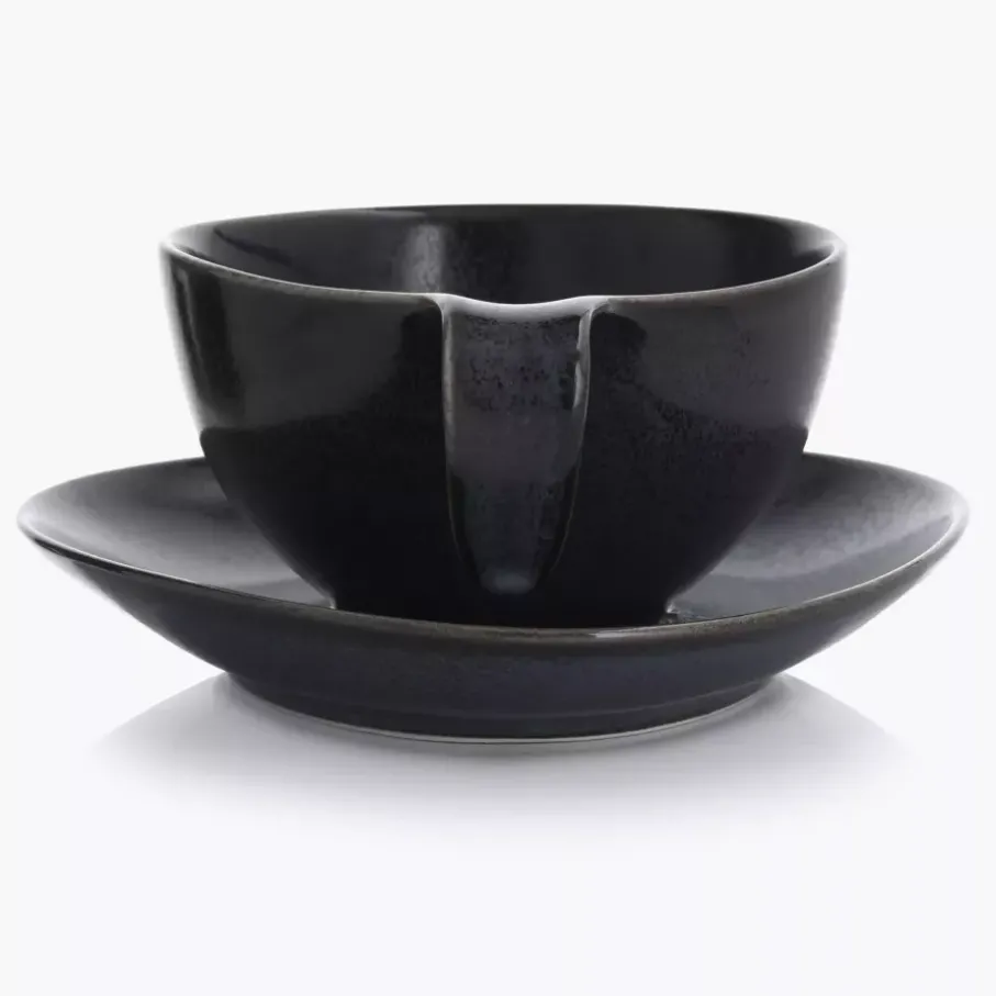 Filiżanka ze spodkiem DUKA TIME BLACK 350 ml grafitowa porcelanowa