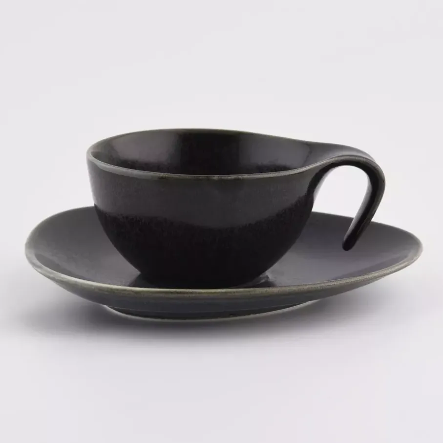 Filiżanka ze spodkiem DUKA TIME BLACK 150 ml grafitowa porcelanowa