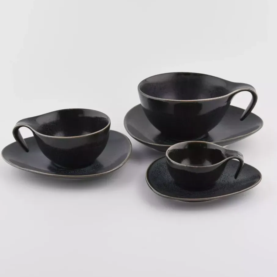Filiżanka ze spodkiem DUKA TIME BLACK 150 ml grafitowa porcelanowa