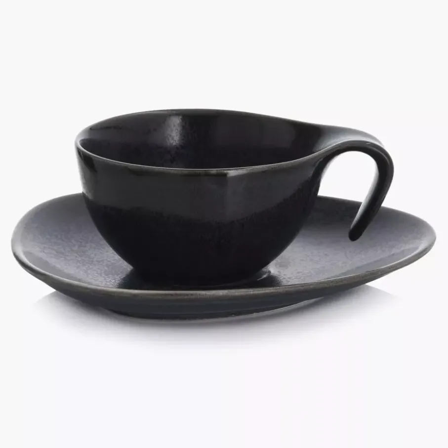 Filiżanka ze spodkiem DUKA TIME BLACK 150 ml grafitowa porcelanowa