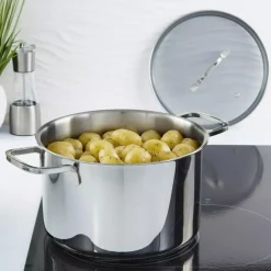 Garnek z pokrywą BERGHOFF HELIX 24 cm srebrny stalowy