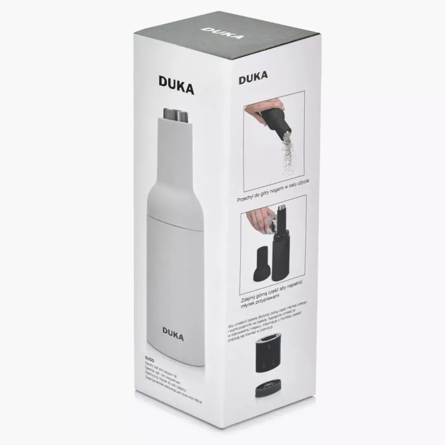 Młynek elektryczny grawitacyjny do soli lub pieprzu DUKA SUDD 22 cm biały
