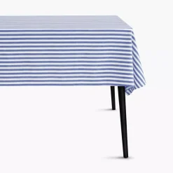 Obrus w paski DUKA REMMAR JAQUARD 250x150 cm biały niebieski bawełniany