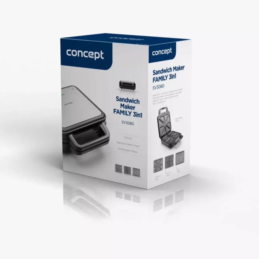 Opiekacz do kanapek 3w1 z wymiennymi płytkami CONCEPT RODZINA 1200 W czarno-srebrny