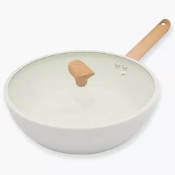 Patelnia głęboka z pokrywką DUKA GRAN 28 cm beżowa szara aluminiowa