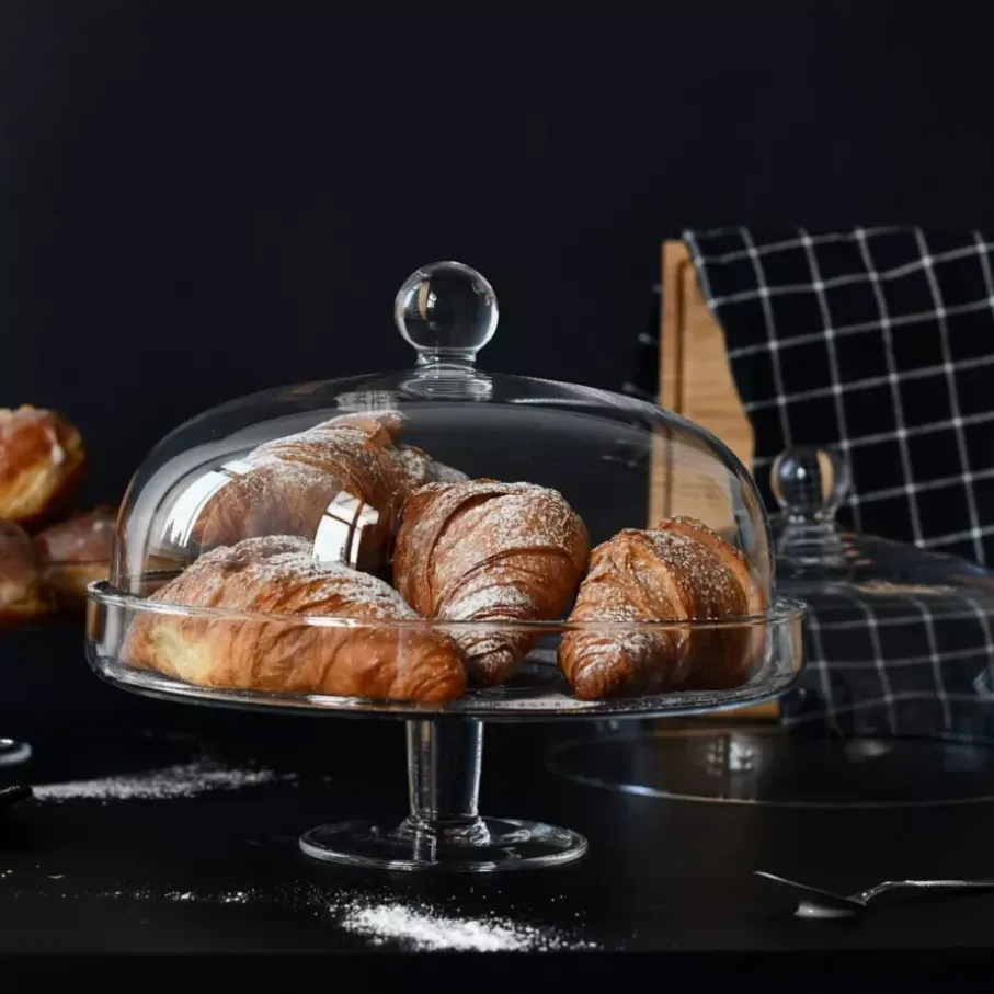 Patera na nóżce z kloszem KROSNO ELITE 28 cm transparentna szklana