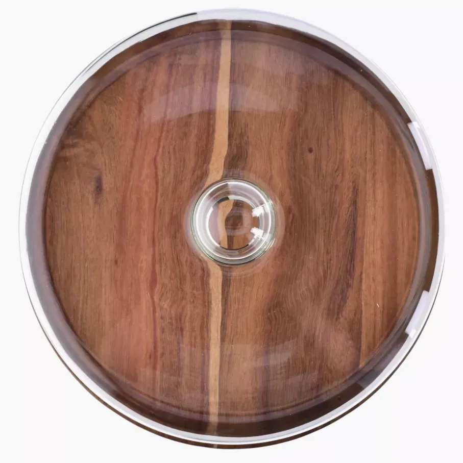 Patera z kloszem na nóżce DUKA ACACIA 29 cm brązowa drewno akacjowe