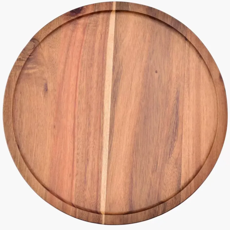 Patera z kloszem na nóżce DUKA ACACIA 29 cm brązowa drewno akacjowe