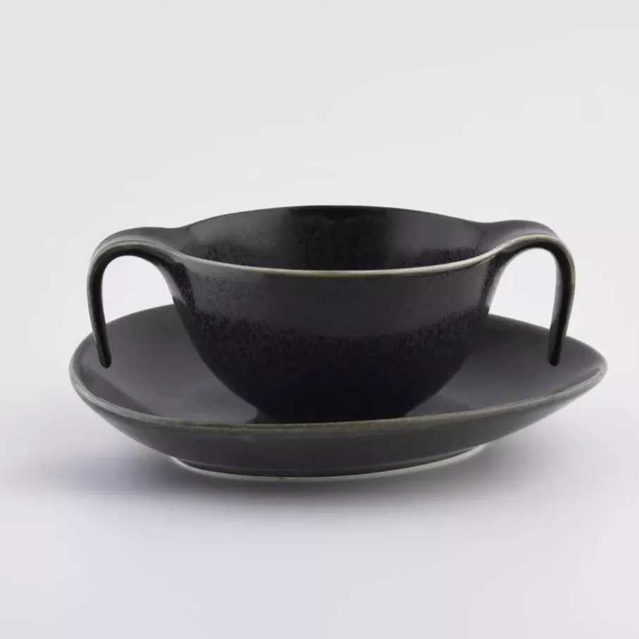 Talerz głęboki bulionówka ze spodkiem DUKA TIME BLACK 450 ml porcelanowy