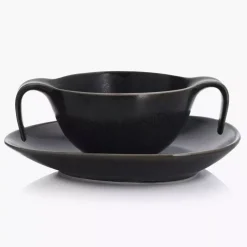 Talerz głęboki bulionówka ze spodkiem DUKA TIME BLACK 450 ml porcelanowy
