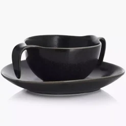 Talerz głęboki bulionówka ze spodkiem DUKA TIME BLACK 450 ml porcelanowy