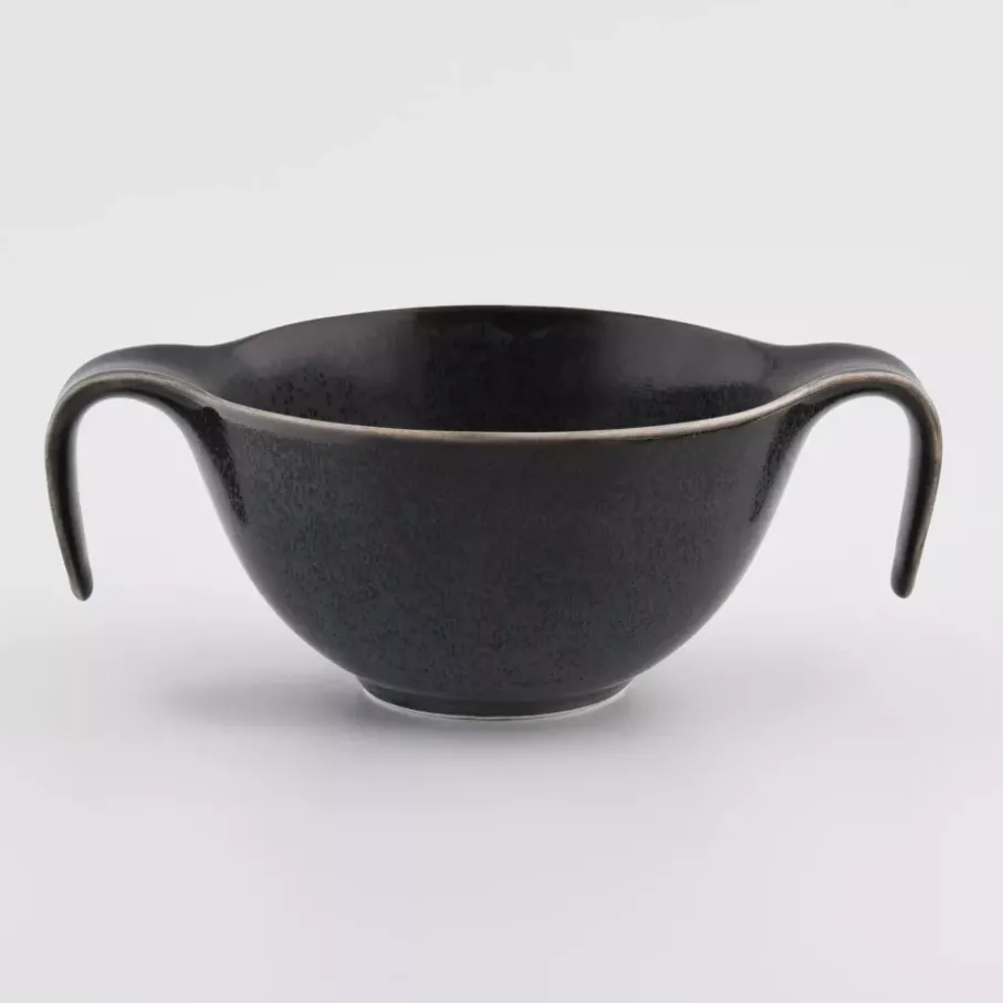 Talerz głęboki bulionówka ze spodkiem DUKA TIME BLACK 450 ml porcelanowy