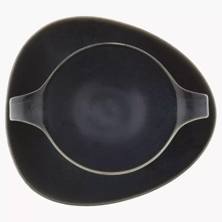 Talerz głęboki bulionówka ze spodkiem DUKA TIME BLACK 450 ml porcelanowy