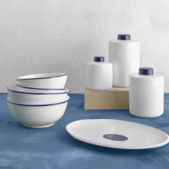 Talerz głęboki obiadowy DUKA KROG 22 cm biały granatowy porcelana