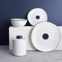 Talerz głęboki obiadowy DUKA KROG 22 cm biały granatowy porcelana