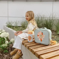 Torba termiczna na lunch kwiatek DUKA MINI 22x19x8 cm zielona pomarańczowa