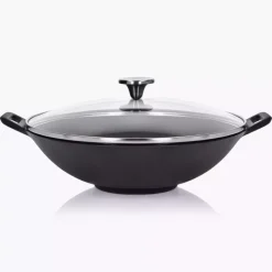 Wok z pokrywką i akcesoriami DUKA BJORN 30 cm czarny żeliwo