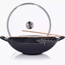 Wok z pokrywką i akcesoriami DUKA BJORN 30 cm czarny żeliwo