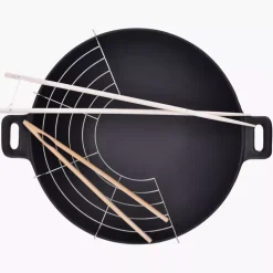 Wok z pokrywką i akcesoriami DUKA BJORN 30 cm czarny żeliwo