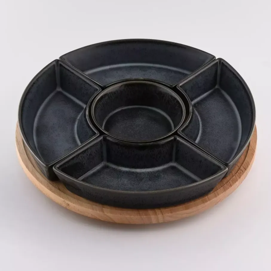 Zestaw do przystawek na obrotowej tacy DUKA WAREWOOD porcelanowy