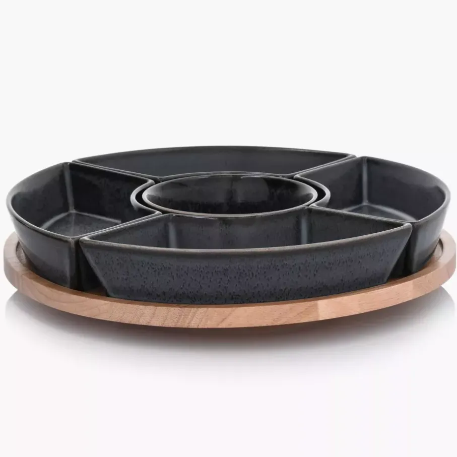 Zestaw do przystawek na obrotowej tacy DUKA WAREWOOD porcelanowy
