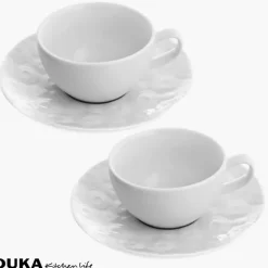 Zestaw filiżanek ze spodkami DUKA SARA 8 elementów 200 ml porcelana