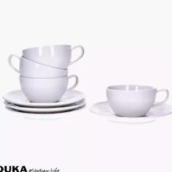 Zestaw filiżanek ze spodkami DUKA SARA 8 elementów 200 ml porcelana