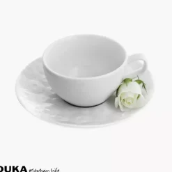 Zestaw filiżanek ze spodkami DUKA SARA 8 elementów 200 ml porcelana