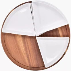 Zestaw 5 miseczek z obrotową tacą DUKA ACACIA biały porcelana drewno