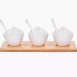 Zestaw miseczek z podstawką DUKA BAMBOO 3 sztuki białe porcelana