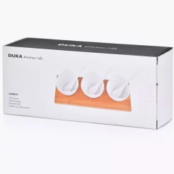 Zestaw miseczek z podstawką DUKA BAMBOO 3 sztuki białe porcelana