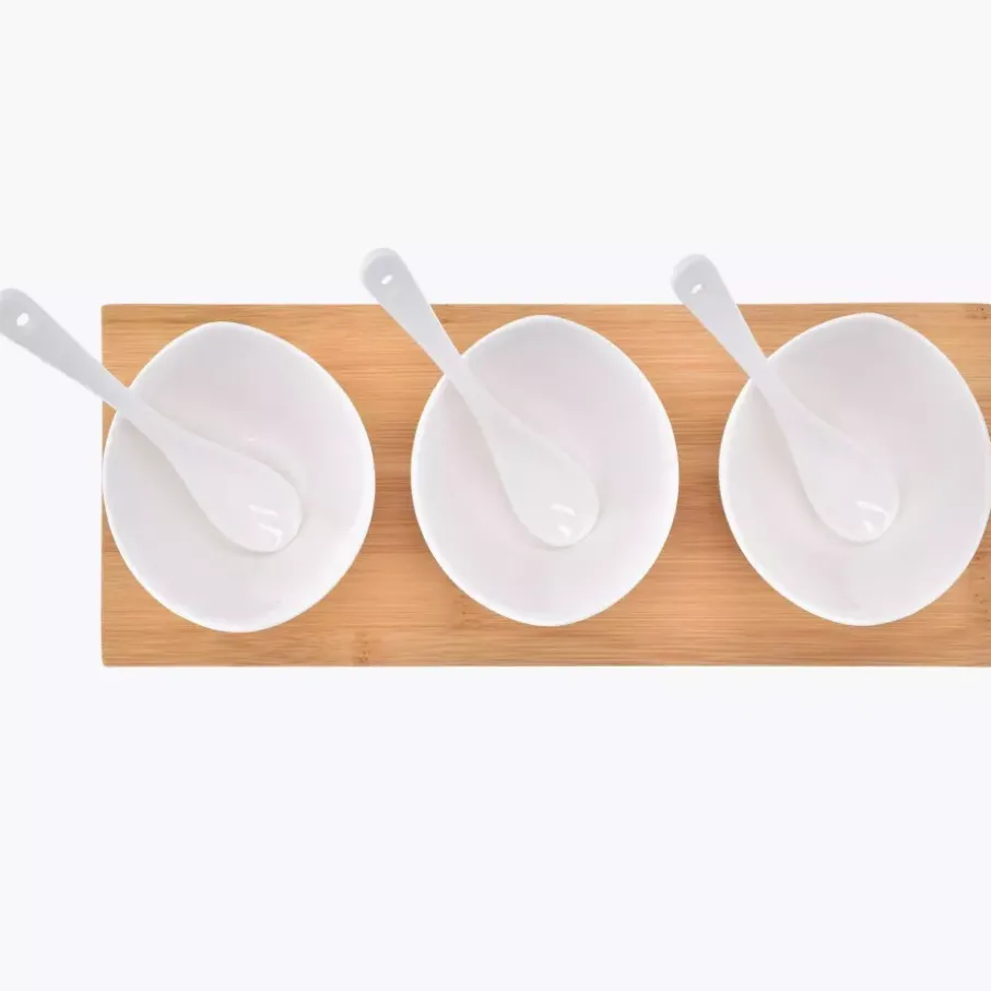 Zestaw miseczek z podstawką DUKA BAMBOO 3 sztuki białe porcelana